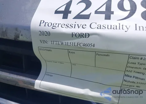 2020 Ford F-150 Xlt из США, поврежденный, VIN 1FTEW1E51LFC46054